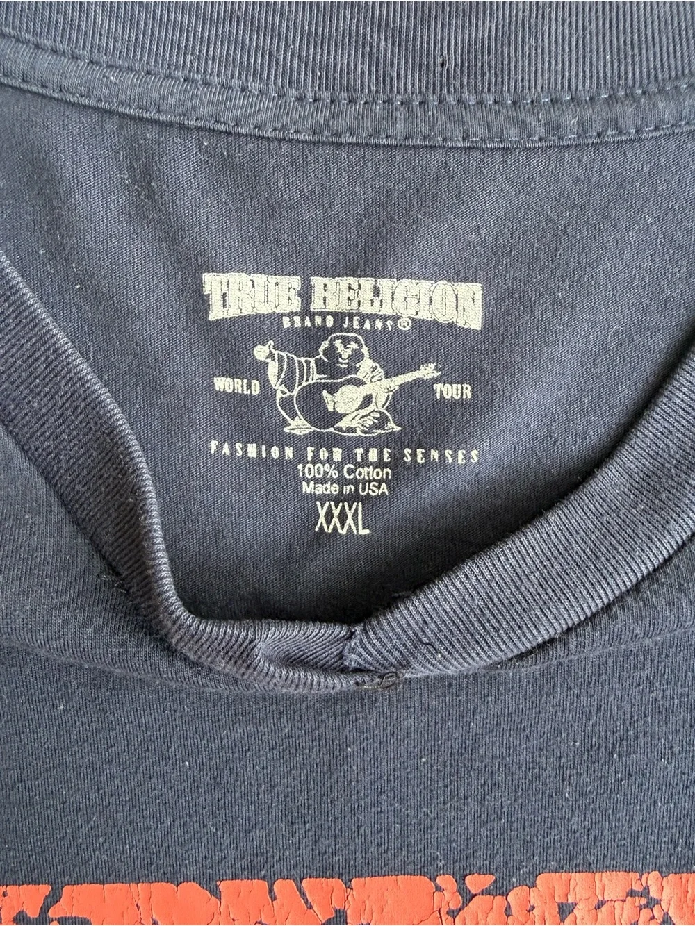 True Religion Navy Long Sleeve Tee with Red Stitch Label